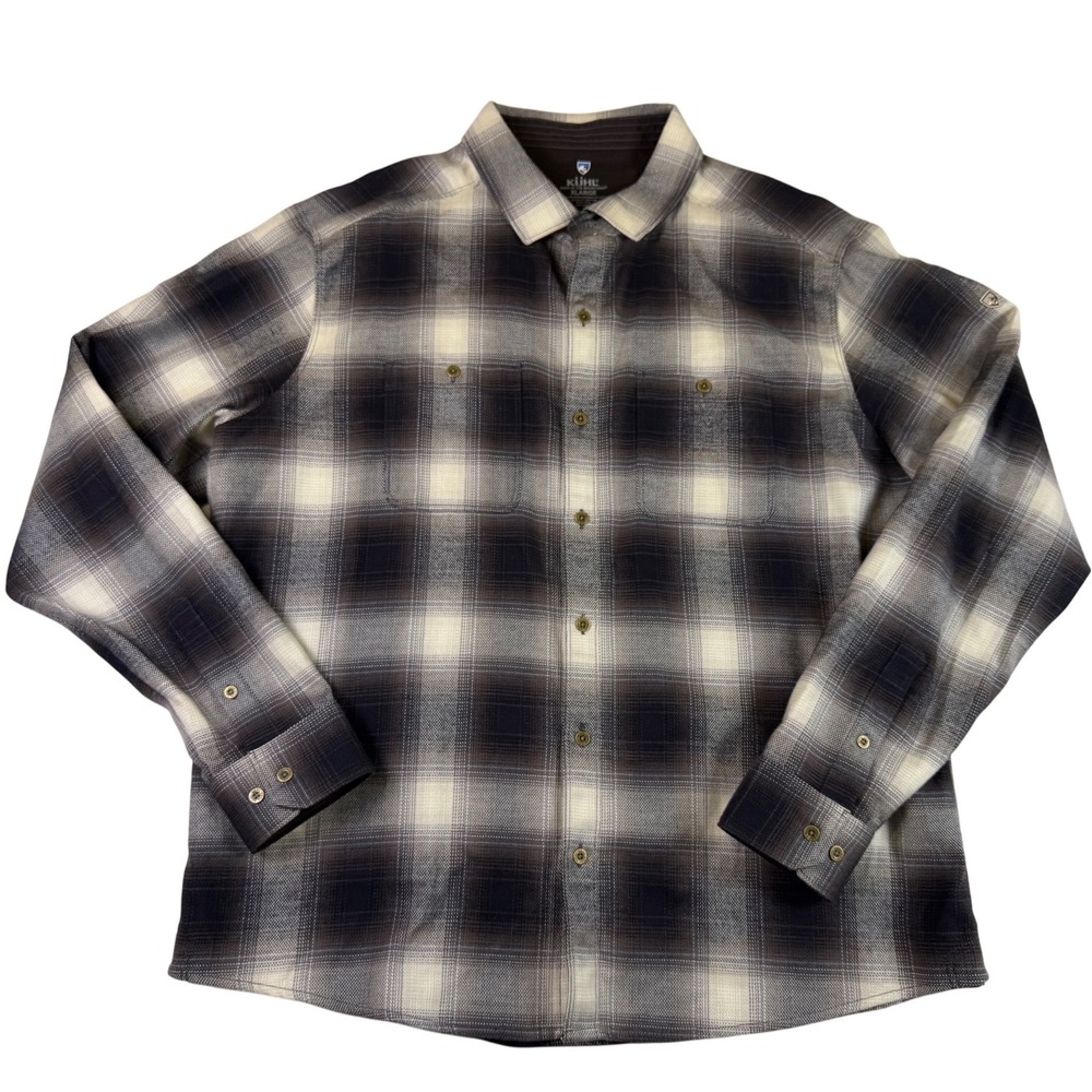 Kuhl Fugitive Flannel Shirt Mens XL Navy White Plaid Button Down Hiking Outdoor